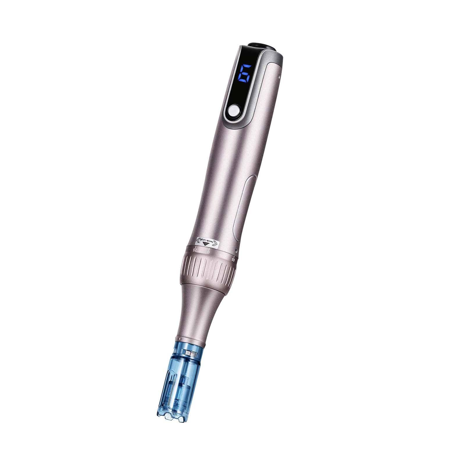 Alt View 9. Glintex - Microneedling Pen M8S Electric Derma Pen w/ 20 Anti-Backflow Cartridges, 6 Speed Settings, LCD Display, Adjustable Depth.