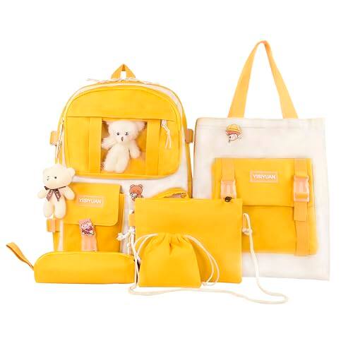 Front. Pacoar Cade - Backpack For 5 School Bookbag Cuet Schoolbag With Accessories Crossbody Bags Pencil Case Handbag Purse (blue) - Yellow.