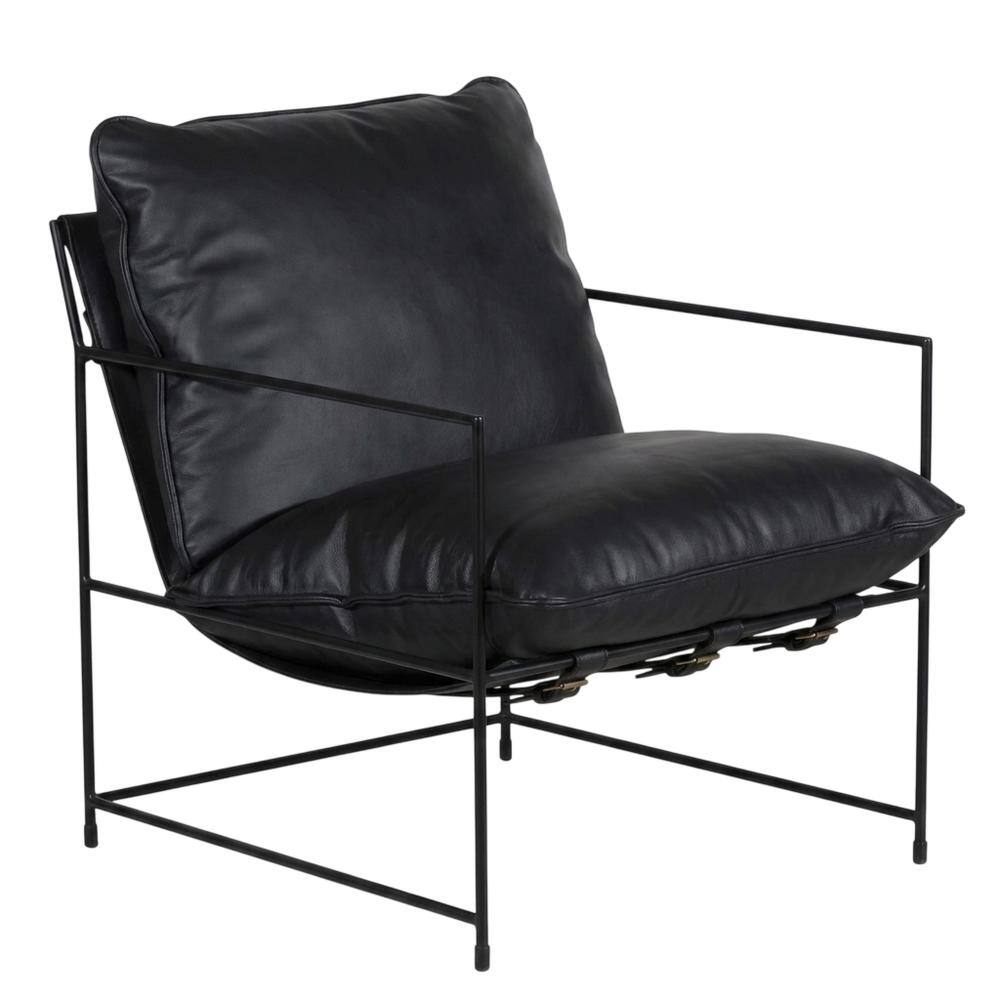 Front. Porter Designs - Hagen Black Iron Frame Accent Chair - Black.