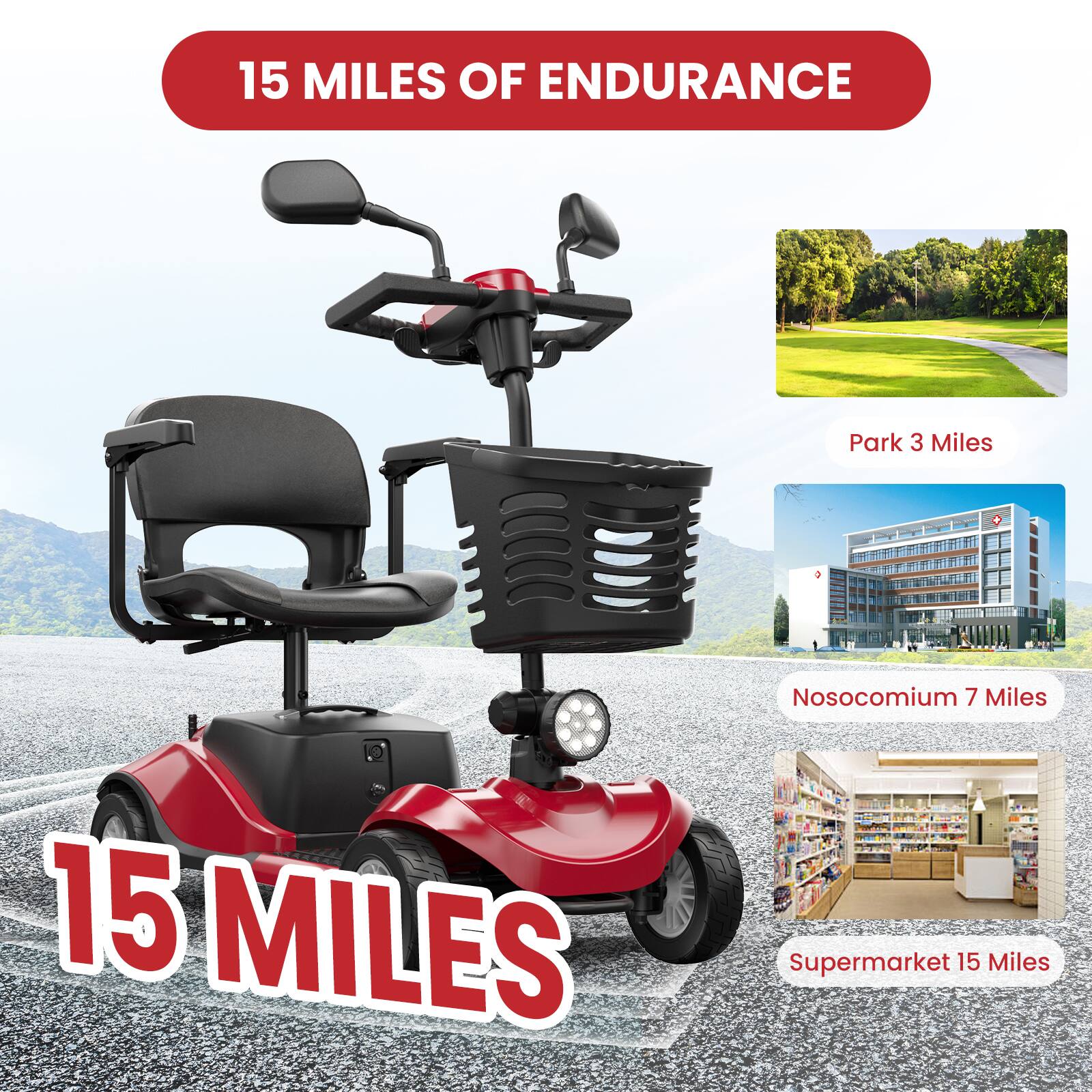 15 MILES OF ENDURANCE
Park 3 Miles
Nosocomium 7 Miles
Supermarket 15 Miles