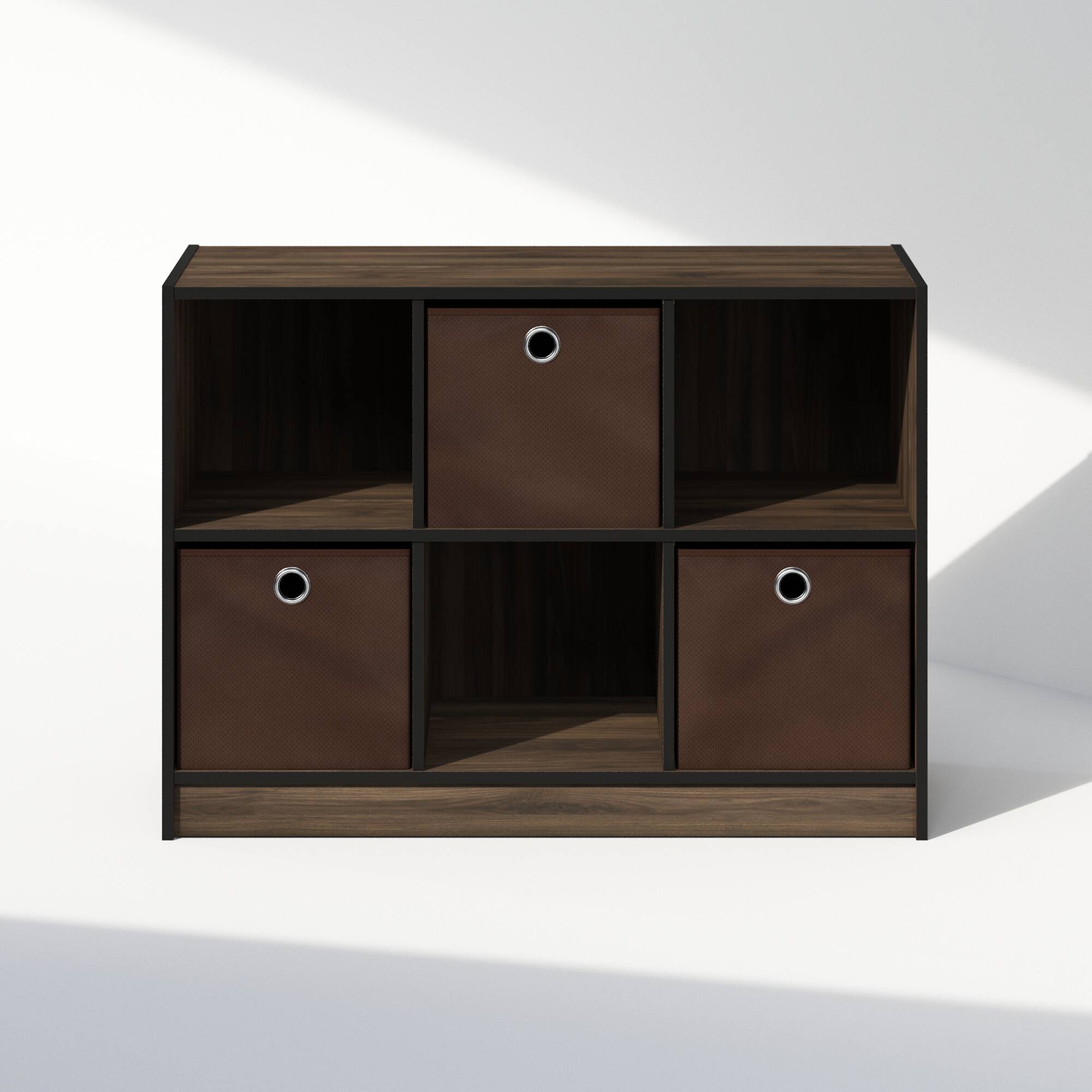 Alt View 2. Furinno - Cubic Multipurpose Clothing & Closet Storage Organizer Shelf with Bin Drawers, 6-Cube - Columbia Walnut/Dark Brown.