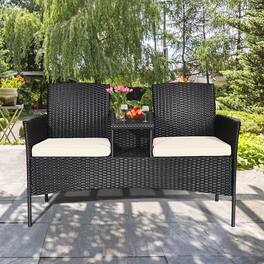 Gymax - One piece Rattan Sofa Set Garden Lawn conjoined Cushioned Seat Furniture - Black