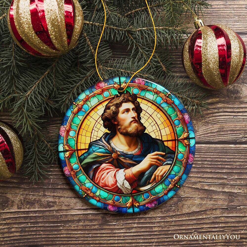 Back. OrnamentallyYou - Enlightened Man Renaissance Italy Painting Ornament Artistic Stained Glass Themed - Multi-colored.