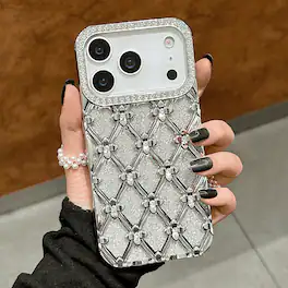 UUCOVER - Luxury Electroplated Bling Glitter Case for Apple iPhone 17 Pro Max, Shockproof Sparkle Rhinestone Diamond Flower Cover - Silver