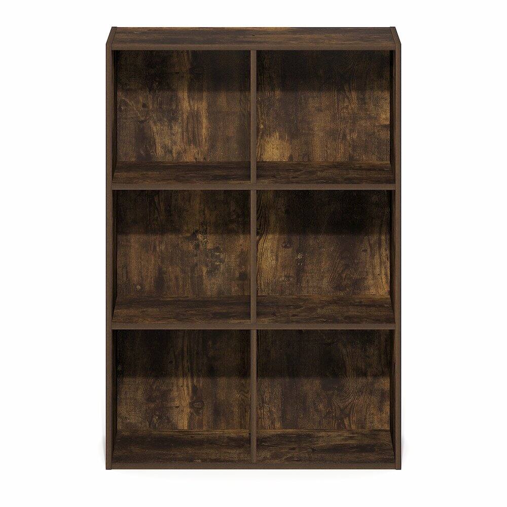 Left. Furinno - LUDER Book Shelf, 6-Cube Bookshelf, Bookcase with Open Shelves, 9.5 x 24.6 x 35.4 - Amber Pine.