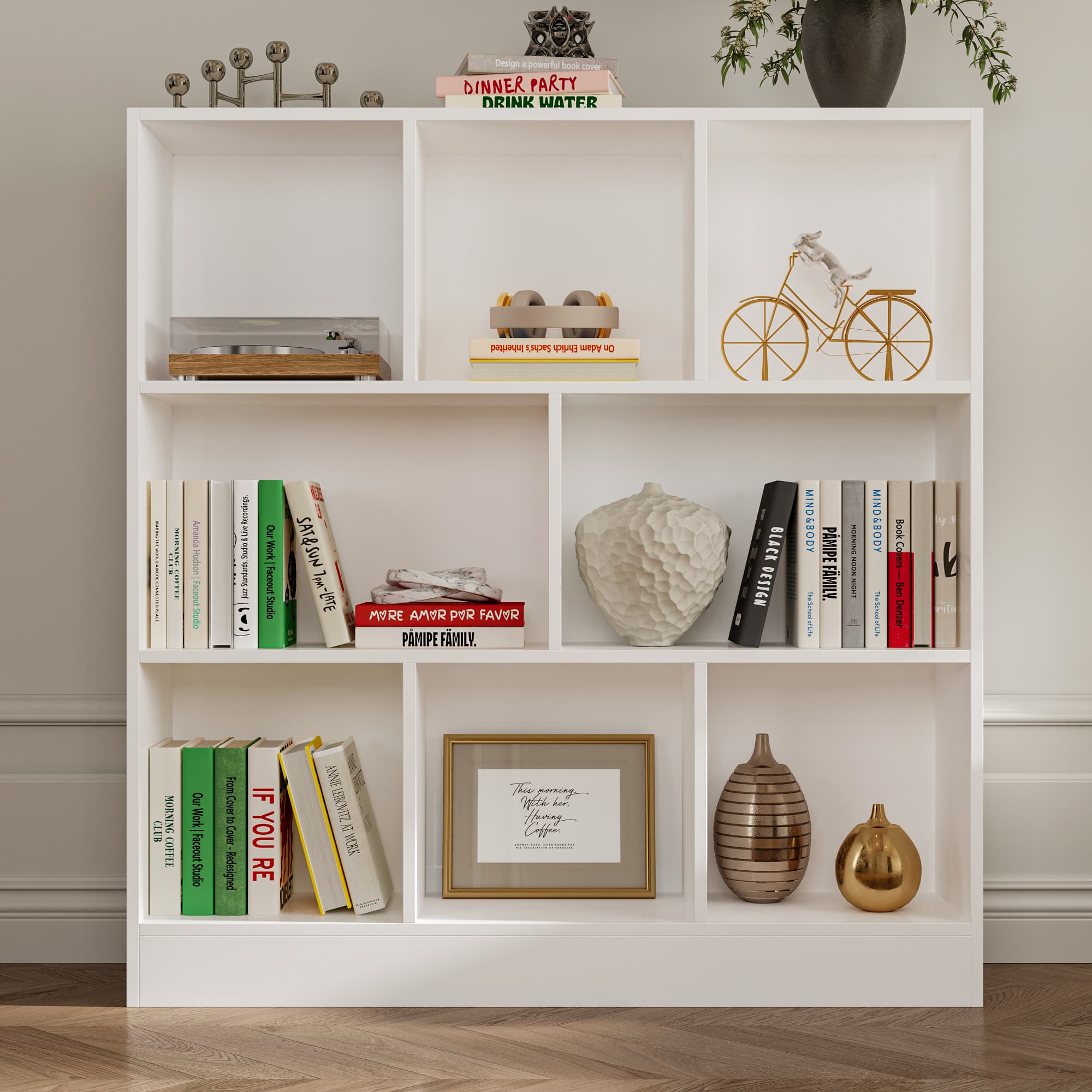 Famapy - Modern Cube Storage Shelf with Multi-Compartment Design for Books, Decor, and Home Organization - White