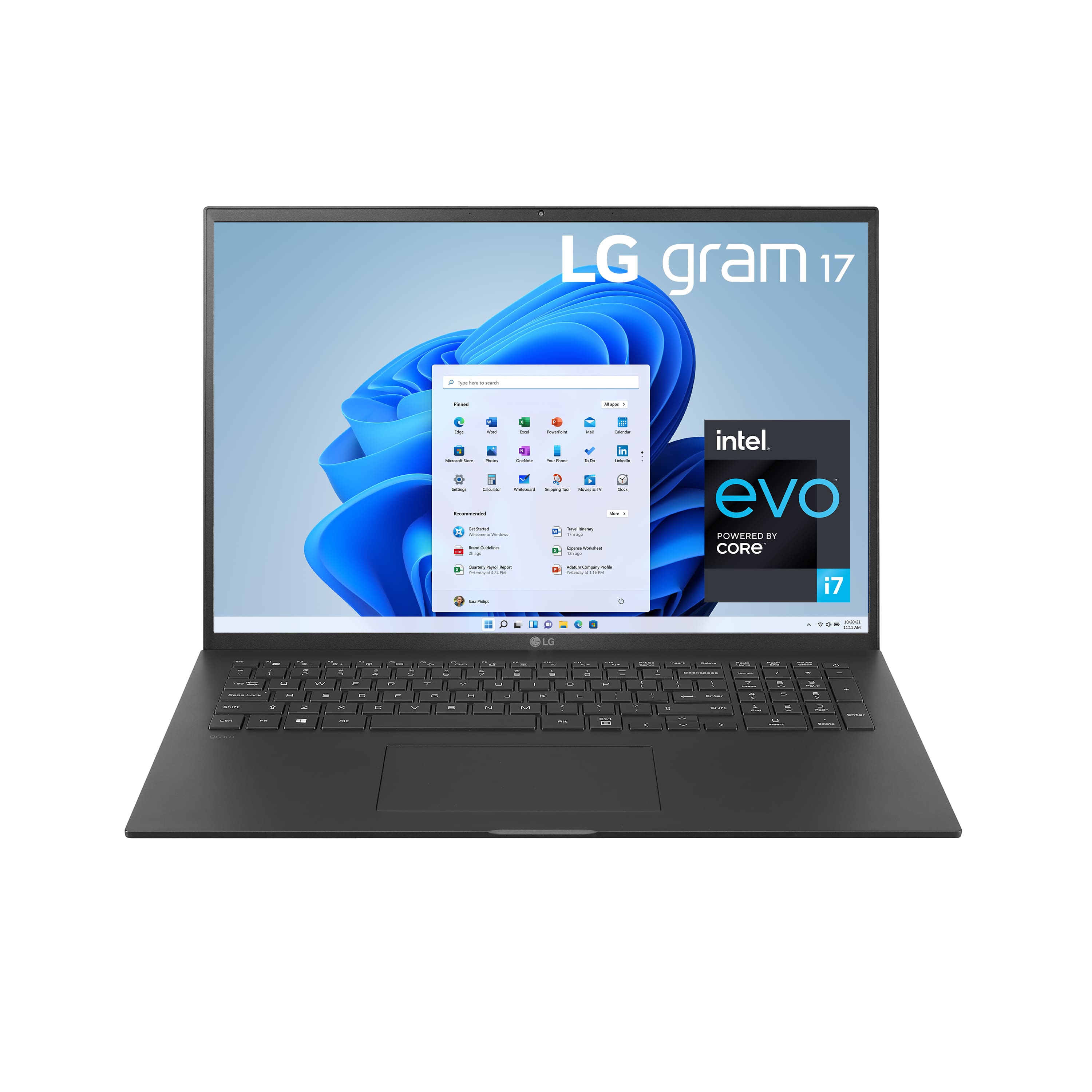 Front. LG - gram 17” WQXGA IPS Laptop Intel Evo Platform 11th Gen Intel Core i7 16GB RAM 1TB NVMe SSD - Black.