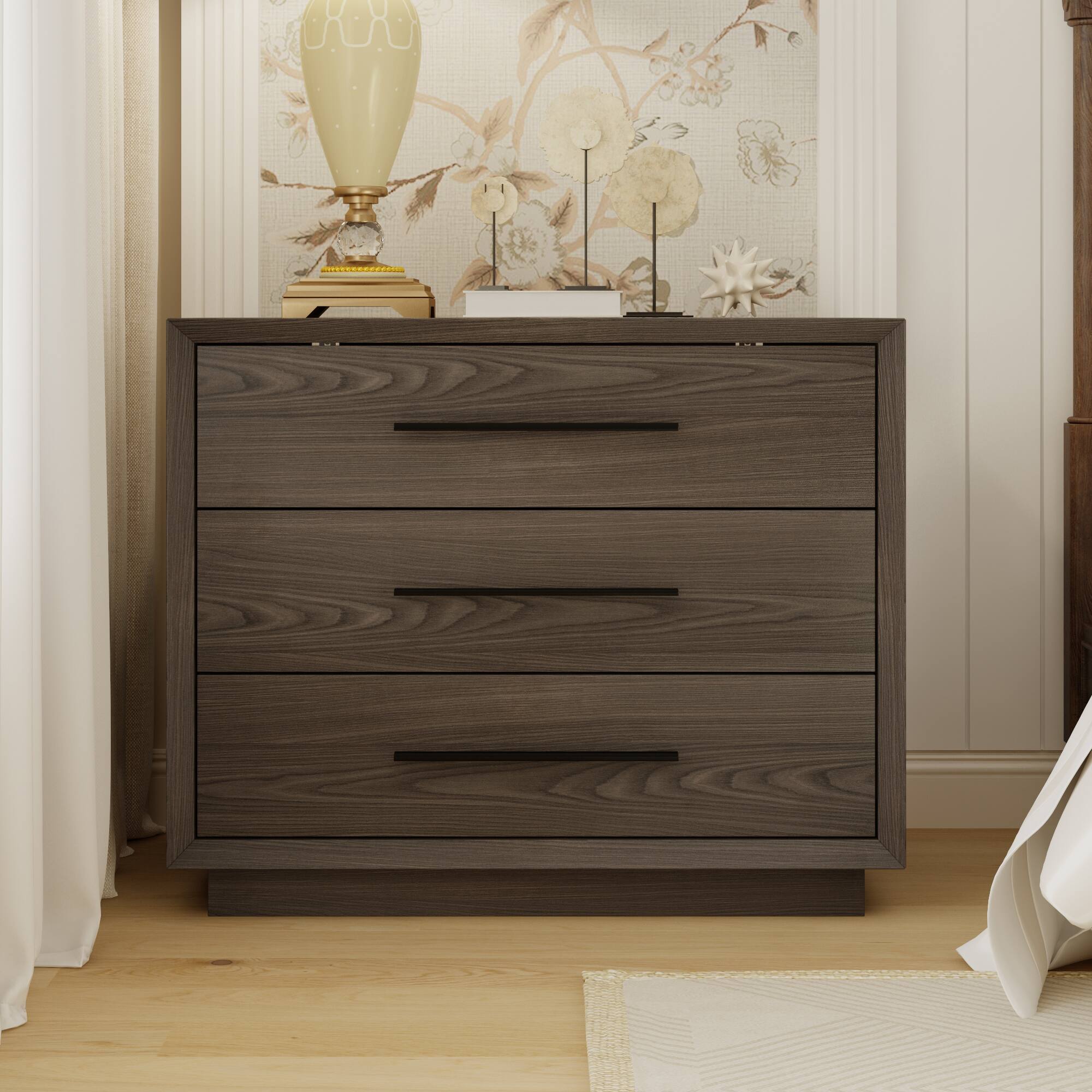 Front. Famapy - Famapy 3 - Drawer Nightstand: Organized Storage + Anti - Tipping Safety - Brown.