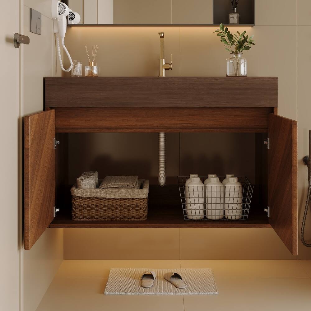 Loheer 30 inch wall mounted bathroom vanity Brown Oak Floating Cabinet ...