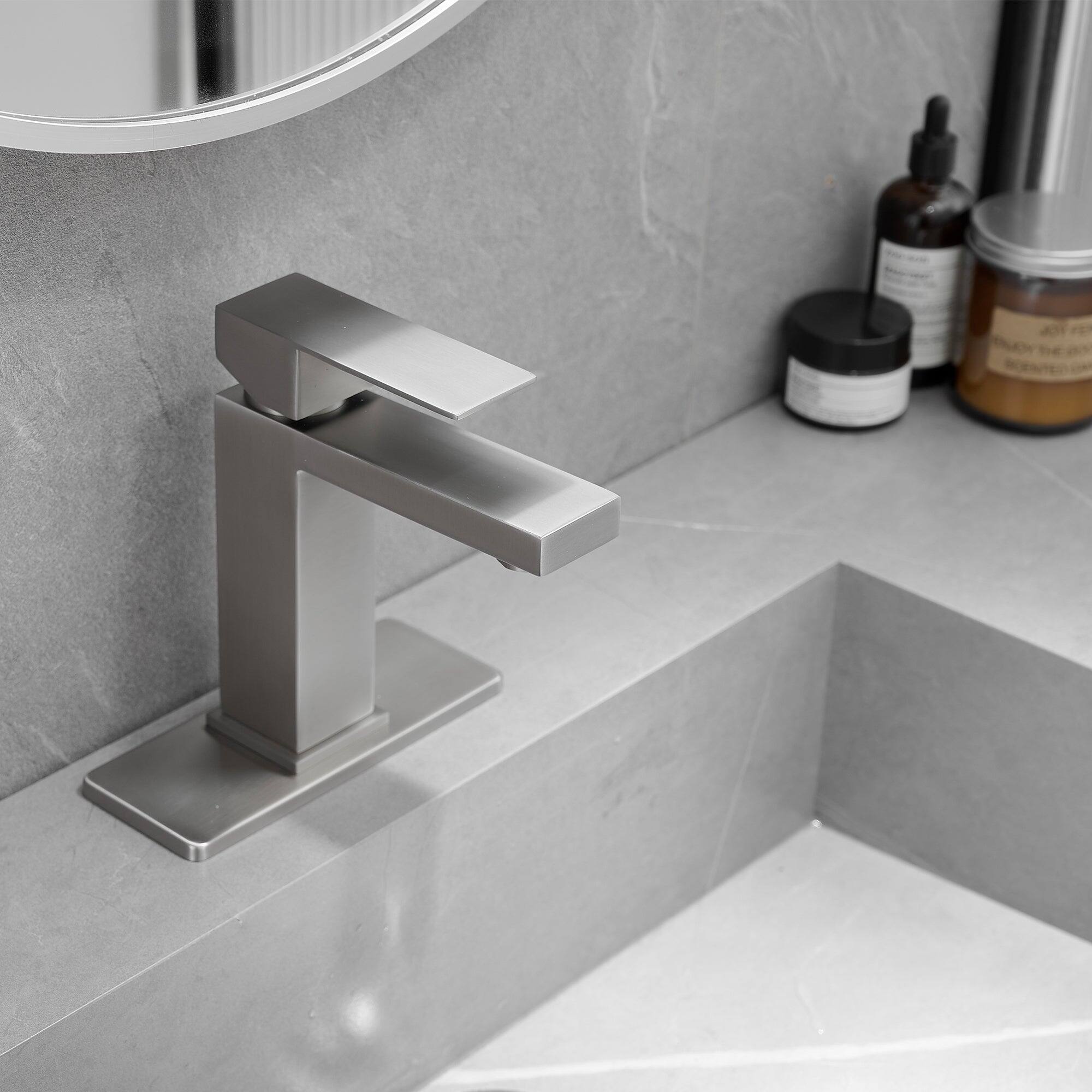 Alt View 10. Boyel Living - Single Handle Single Hole Bathroom Faucet Brushed Nickel with Deck Plate Pop Up Drain and Water Supply Hoses - Brushed Nickel.