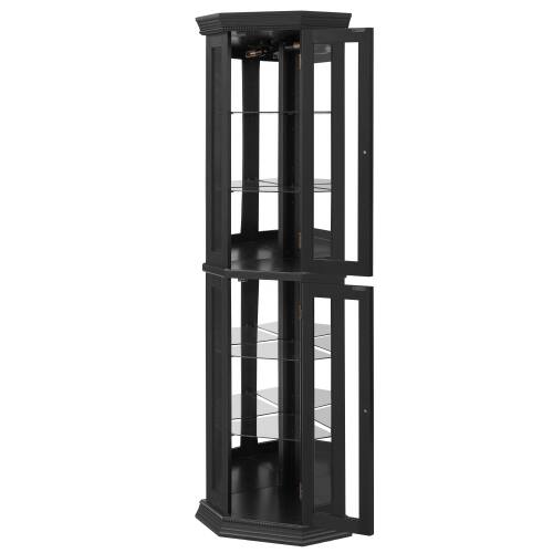 Alt View 6. LUCKY ONE - 15.35in Freestanding Corner Curio Cabinet with Tempered Glass Shelves LED Light Display for Bar Decor - Black.