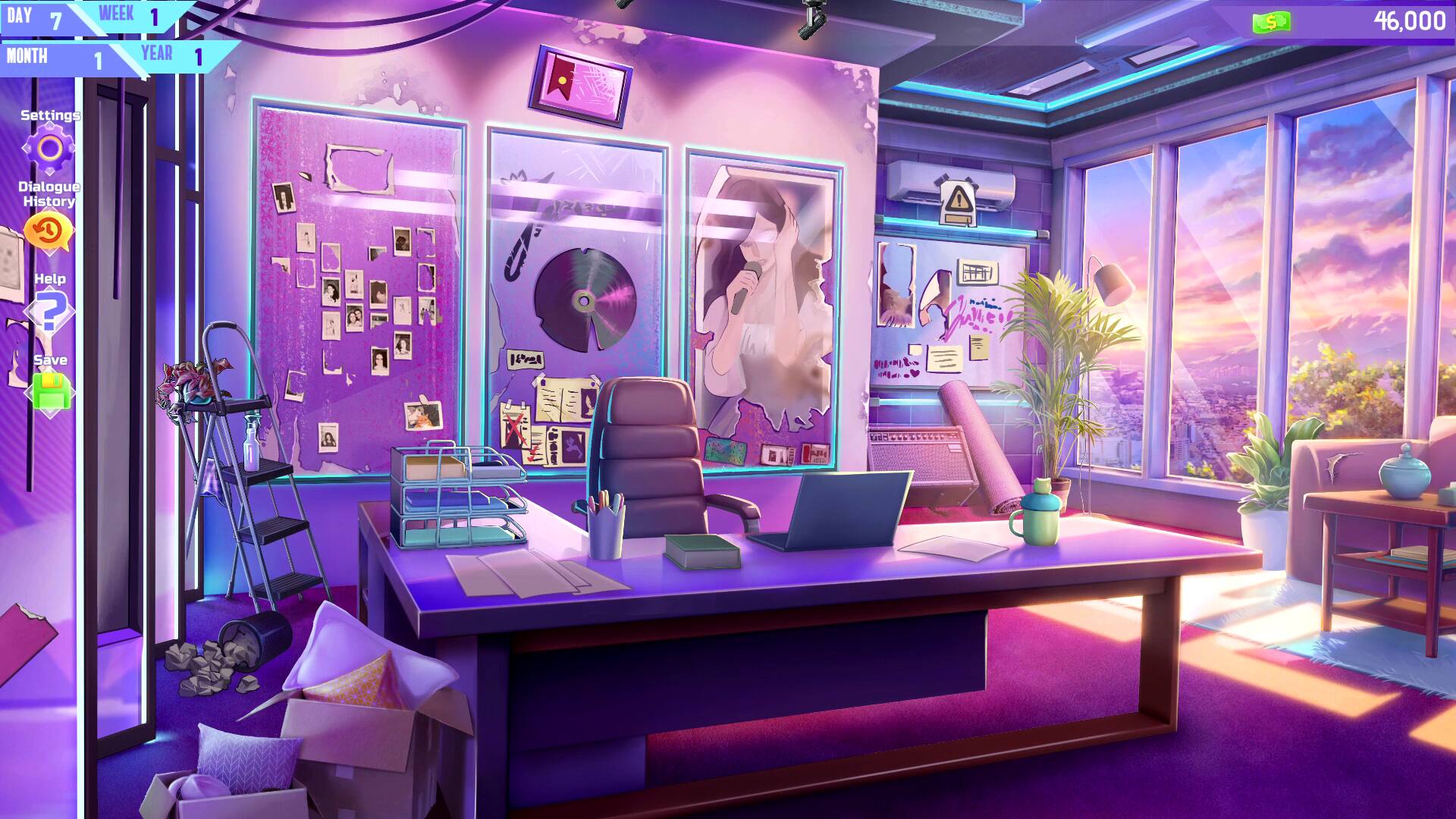 DAY 7  
WEEK 1  
MONTH 1  
YEAR 1  

Settings  
Dialogue  
History  
Help  

46,000