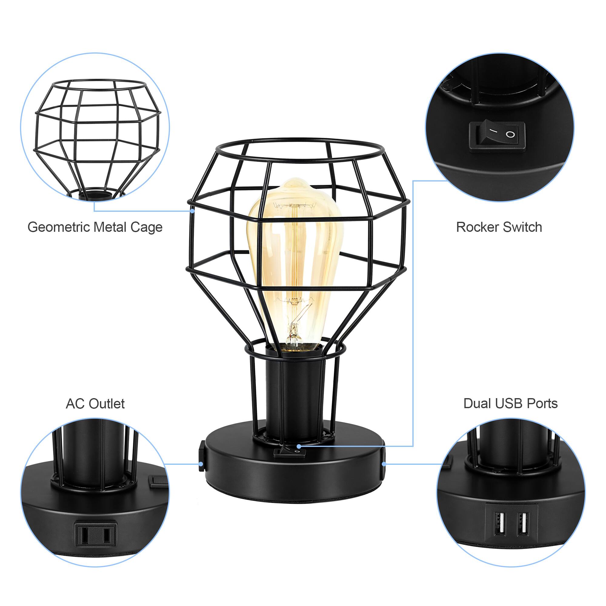 Geometric Metal Cage Rocker Switch AC Outlet Dual USB Ports