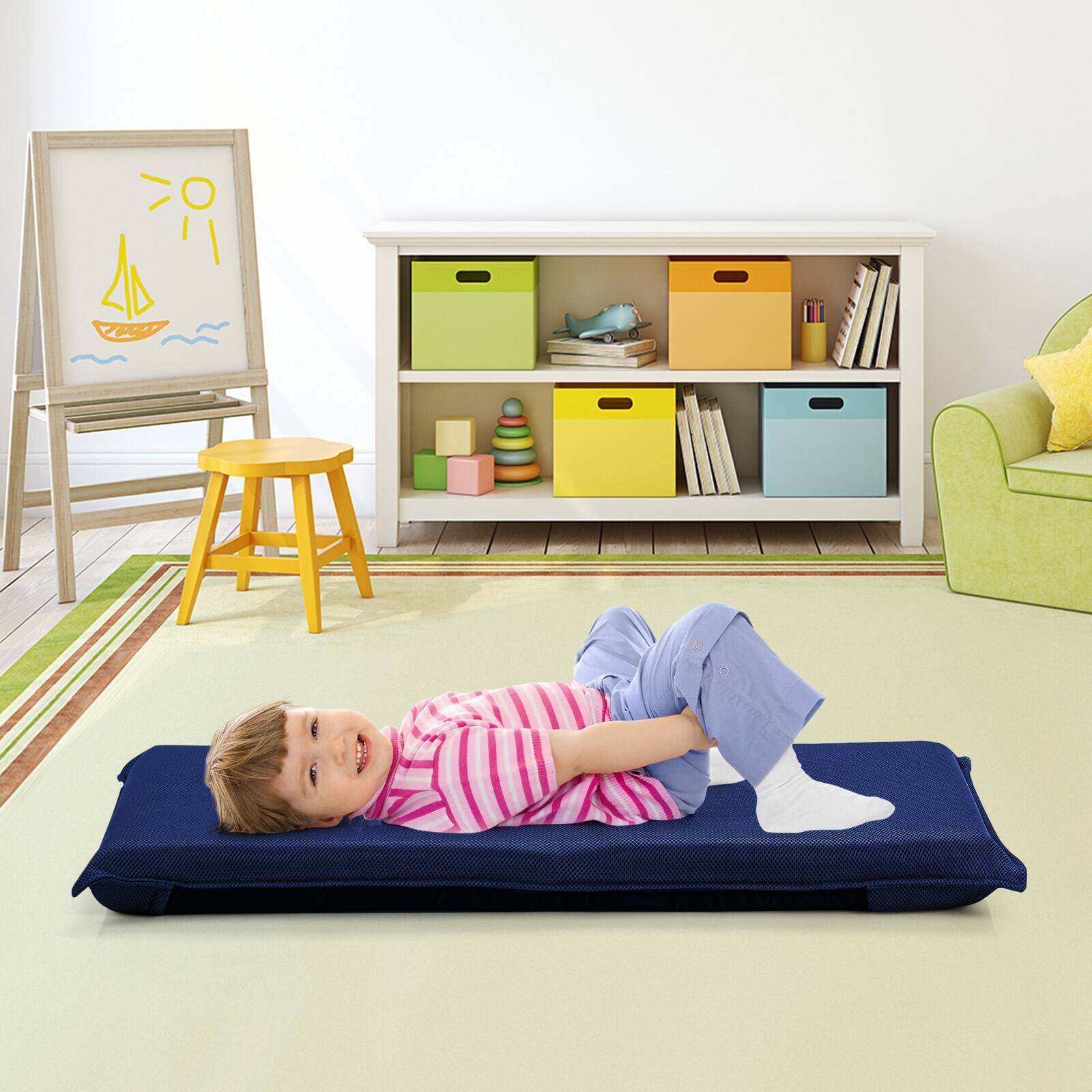 Alt View 7. Ecooso - 6-Position Adjustable Folding Floor Chair, Convertible Lounge Sofa Chair for Gaming and Reading - Navy.