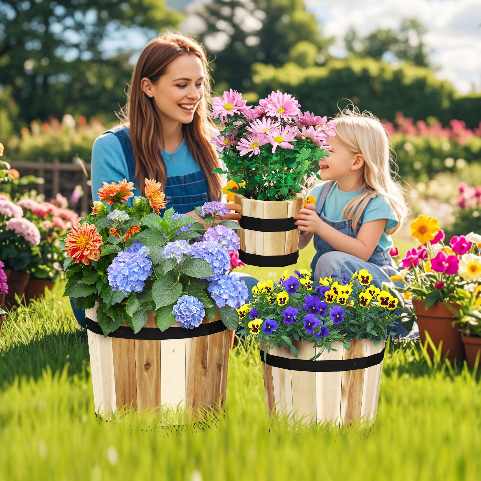 Alt View 1. Gymax - Gymax Outdoor Wooden Planter Box Set of 3 w/ Drainage Holes for Flower Herb Shrub - Natural.