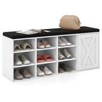 Front. Costway - Shoe Bench with Padded Cushion 9-cube Adjustable Storage Shoe Rack White - White.