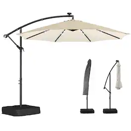 Outsunny - ft Cantilever Patio Umbrella with Light, Weight, Offset Hanging Outdoor Umbrella with Protective Cover - Cream White