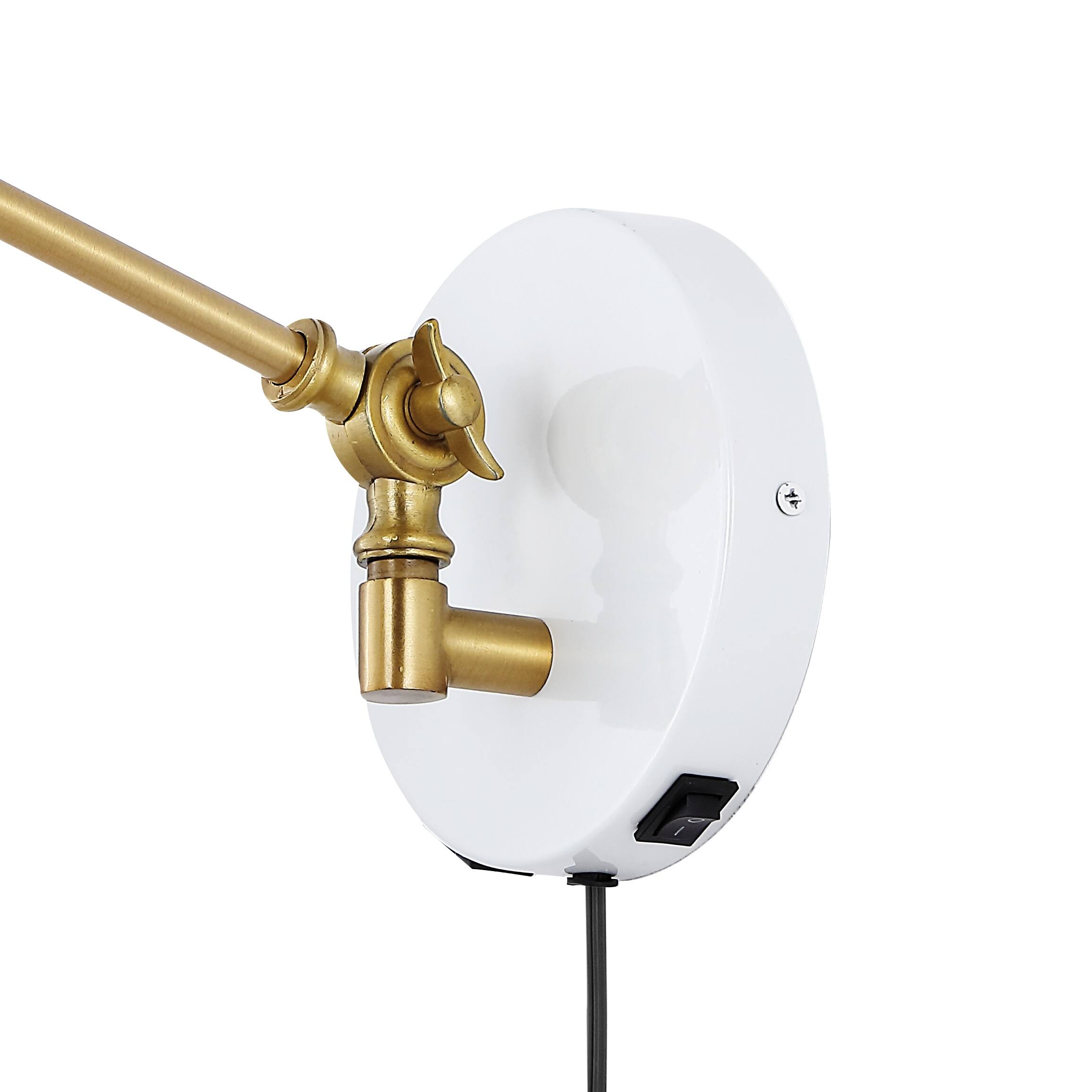 Alt View 5. Jonathan Y - Lisa 18" Swing Arm 1-Light Modern Midcentury Iron USB Charging Port LED Sconce, White/Brass Gold - White.