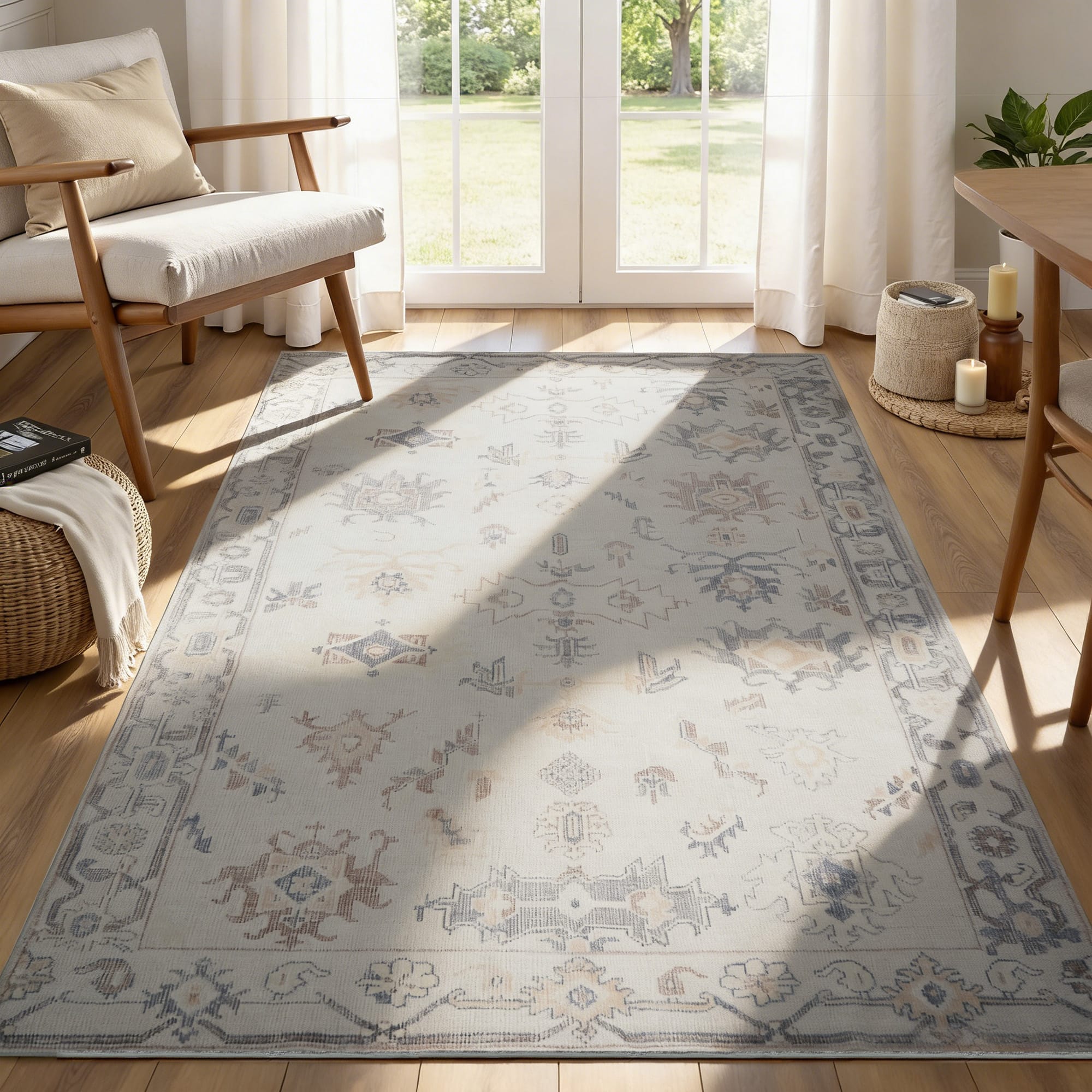 RYHNUYNE - 5x7 Area Rug, Washable Area Rug Non Slip Rugs for Living Room, Soft Easy Clean Carpet for Bedroom Dining Room Home - Gray