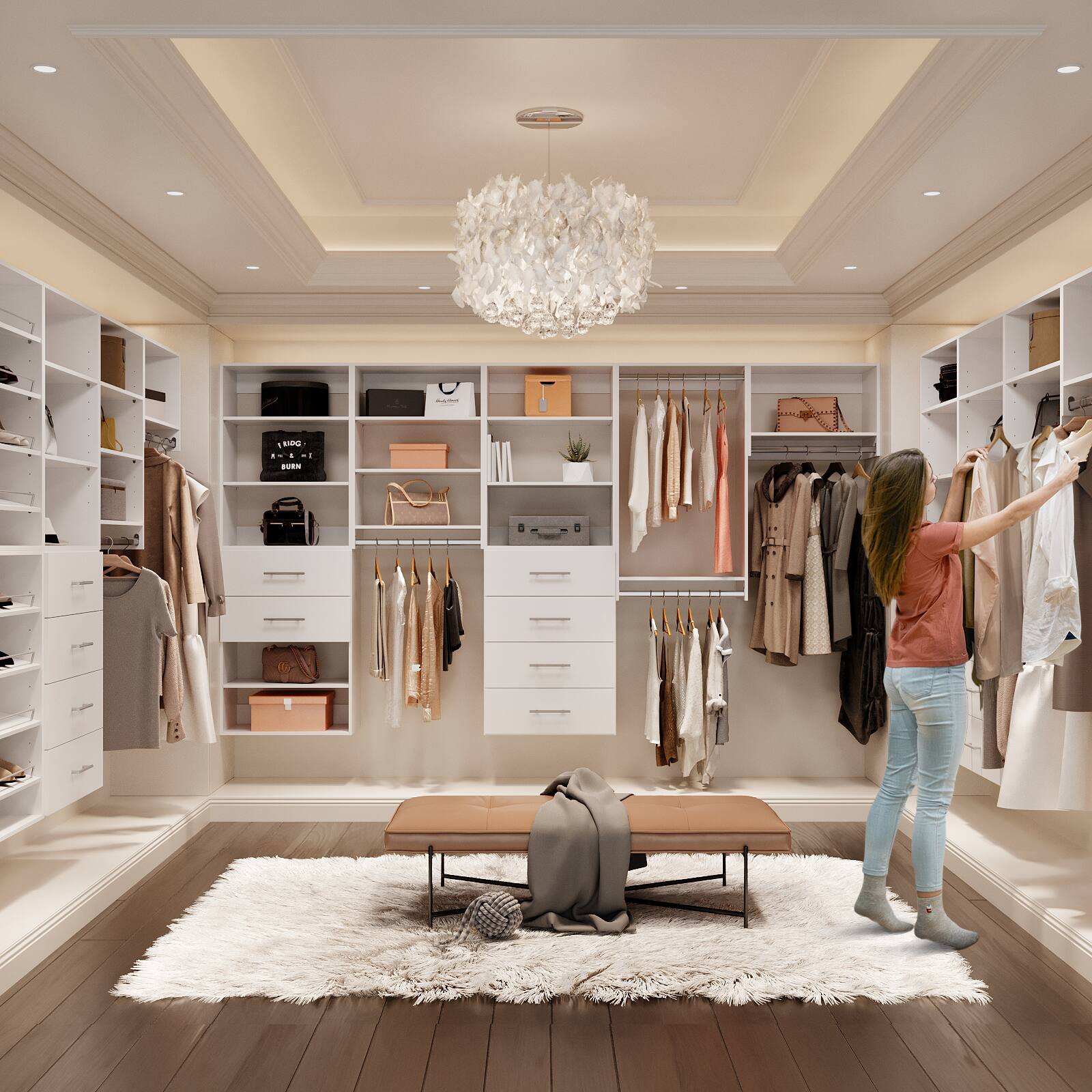 Mod：SNZW000704LV  fabric：LV795 Col.ZL560 LOVMOR 25.5 in White 4 Drawer Short Tower Closet Unit