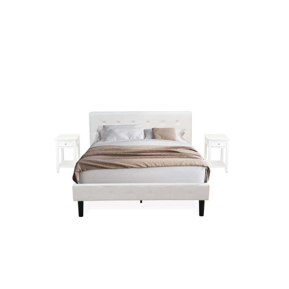 Alt View 4. East West Furniture - NL19Q-2DE05 3 Piece Bedroom Set - 1 Queen Bed White Velvet Fabric Headboard and 2 Bedroom Nightstand - White Finish - White Velvet.