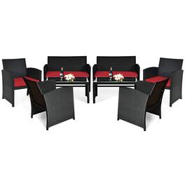 Costway - 8PCS Patio Rattan Furniture Conversation Set Cushion Sofa Table Garden - Red