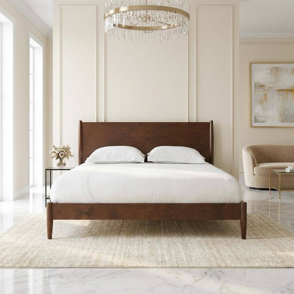 Alt View 4. FurniFact - Mahogany Platform Bed with Headboard - Mahogany.