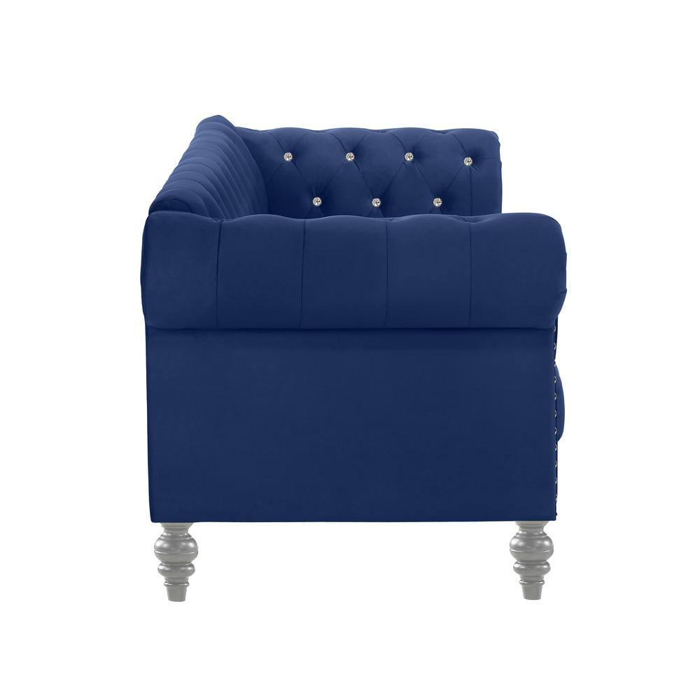 Back. New Classic Furniture - Furniture Emma Velvet Fabric Loveseat with Rolled Arms in Royal Blue - Royal Blue.