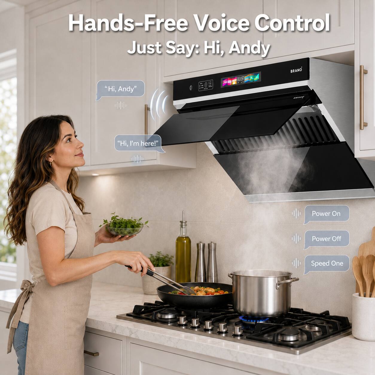 Hands-Free Voice Control  
Just Say: Hi, Andy

"Hi, Andy"  
"Hi, I'm here!"  
Power On  
Power Off  
Speed One