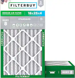 Filterbuy - 16x25x4 MERV 8 Dust & Allergy Defense, Electrostatic Pleated HVAC AC Furnace Air Filters Replacement (2-Pack) - Silver