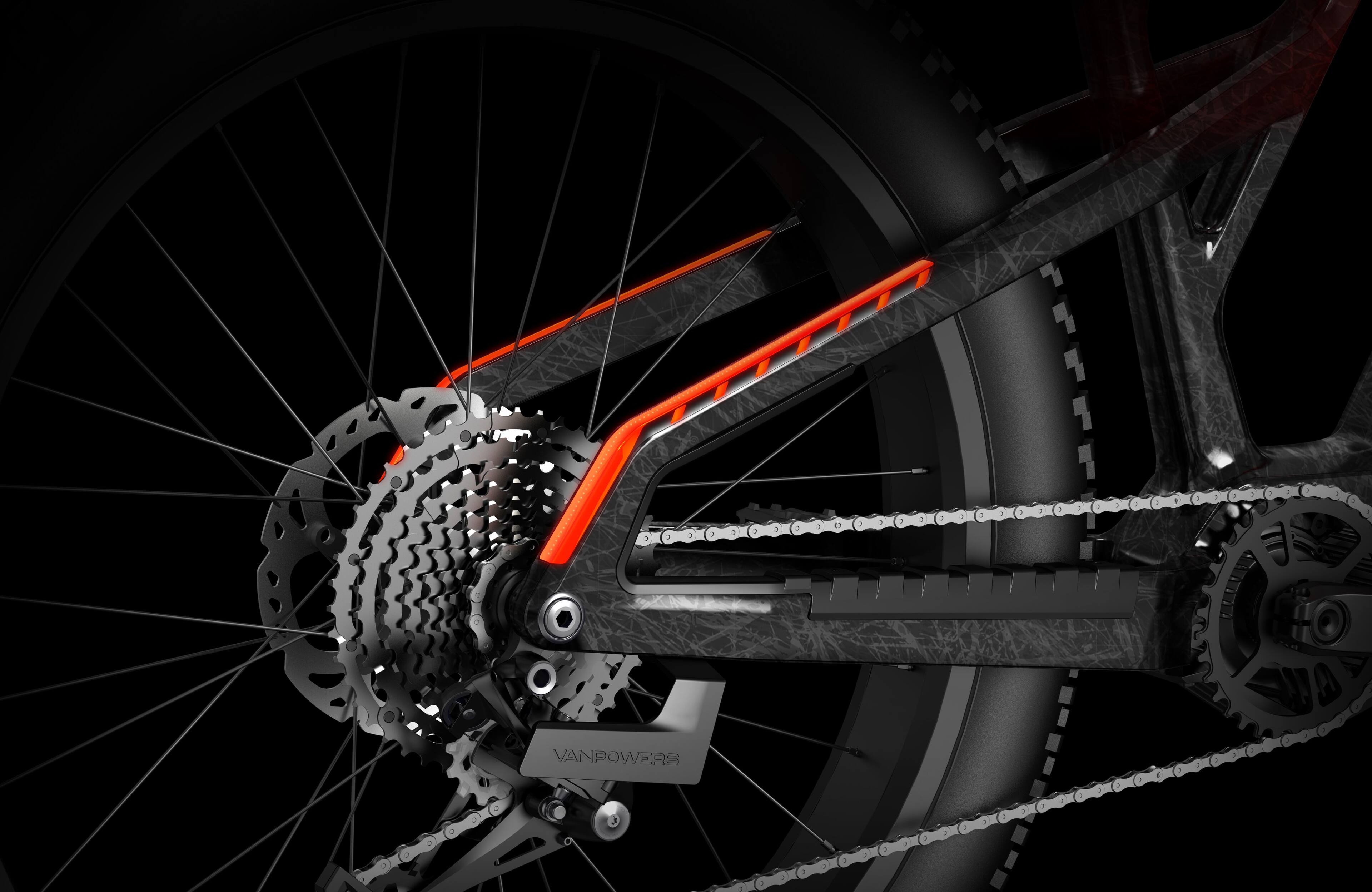 Back. Vanpowers - GrandTeton Pro Adult 26" Step-Over 750W Hub Motor E-Bike - Lava Red and Coke Black.