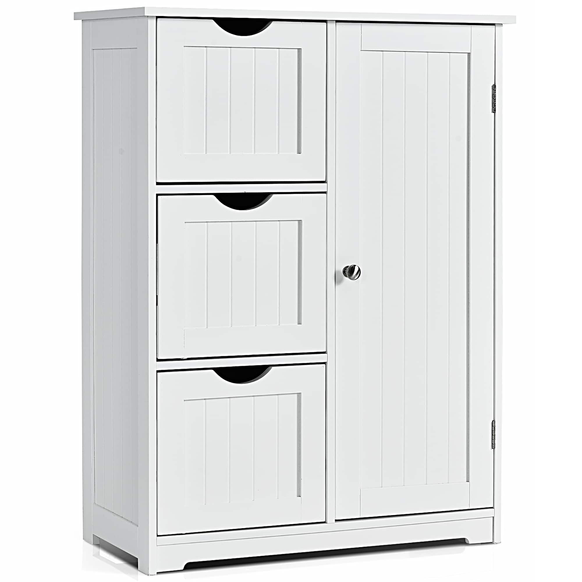 Front. Costway - Costway Bathroom Floor Cabinet Side Storage Cabinet with 3 Drawers and 1 Cupboard - White.