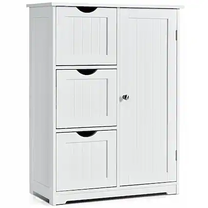 Front. Costway - Costway Bathroom Floor Cabinet Side Storage Cabinet with 3 Drawers and 1 Cupboard - White.