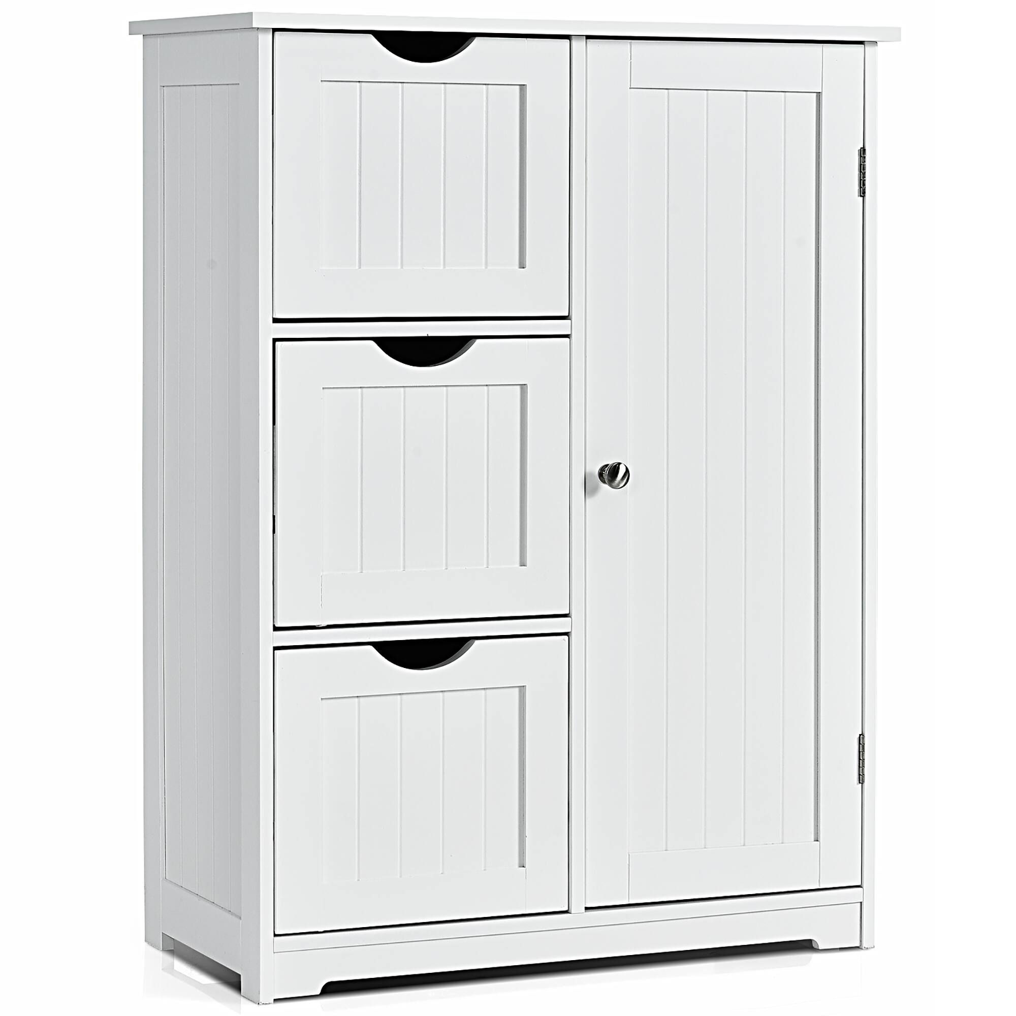 Costway - Bathroom Floor Cabinet Side Storage Cabinet with 3 Drawers and 1 Cupboard - White