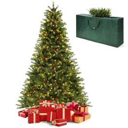 Gymax - 7 FT Pre-Lit New PE & PVC Christmas Tree 3-Minute Quick Shape with Storage Bag - Green