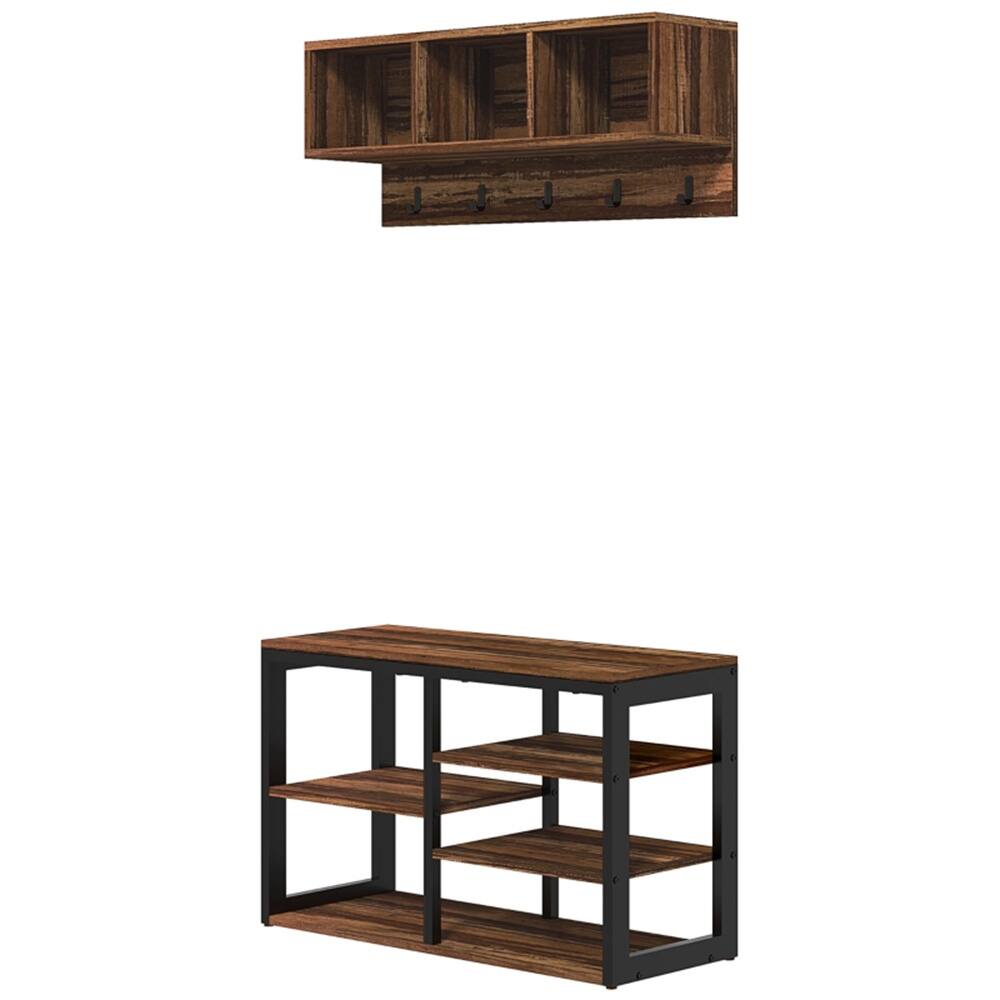 Front. SlickBlue - Shoe Bench and Coat Rack Combo for Entryway or Hallway Storage - Brown, Black.