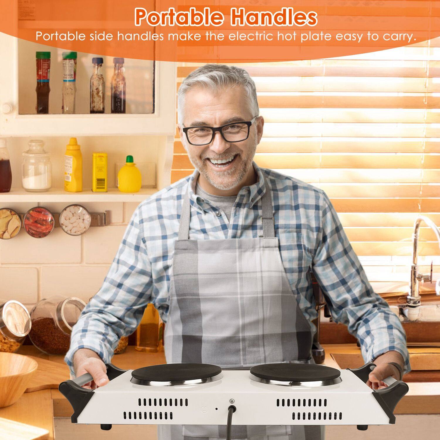 Portable Handles  
Portable side handles make the electric hot plate easy to carry.