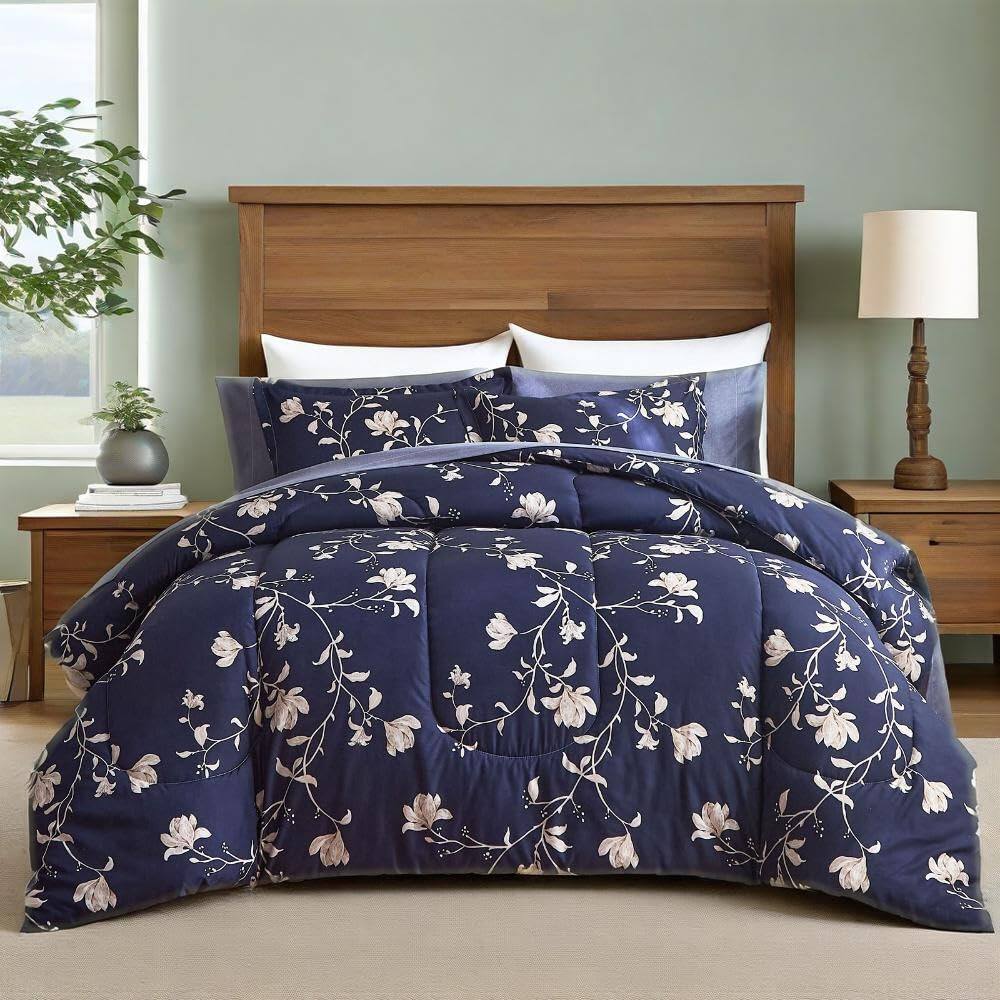 Alt View 2. Paradigms Interiors - Bed In A Bag Comforter Set 7 Pieces Floral Set Bedding Sets With 1 2 Pillow Shams lat Sheet Fitted Pillowcases - Grey-Queen.