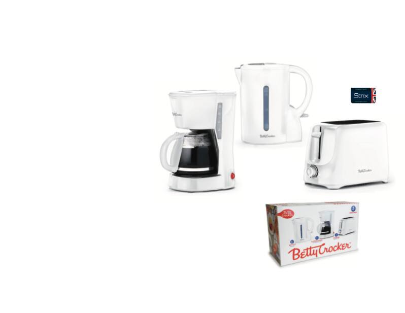 Betty Crocker - 3-Piece Kitchen Set: 5-Cup Drip Coffee Maker, 1.7L Electric Kettle with STRIX Technology & 2-Slice Toaster, BC-4995W - White price history on PriceWatchPro
