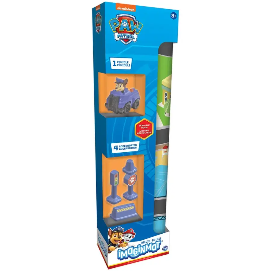 The text on the image is in Spanish. Here is the corrected text in English:

* Nickelodeon GI Joe Imaginext PAW Patrol 3+ 1 vehicle duty-able, 4 accessories, 9 de la Lake Deluxe a Oeie iMaGiNMaT CO URE -N  UAN -.