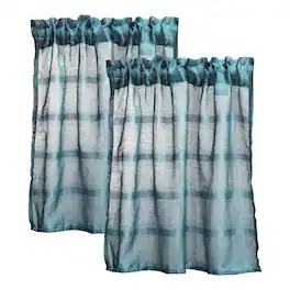 Unique Bargains - 2pcs Window Valance Curtains, 29x24 Inch, Small Short Light Filtering Sheer for Bedroom Bathroom Living Room - Blue