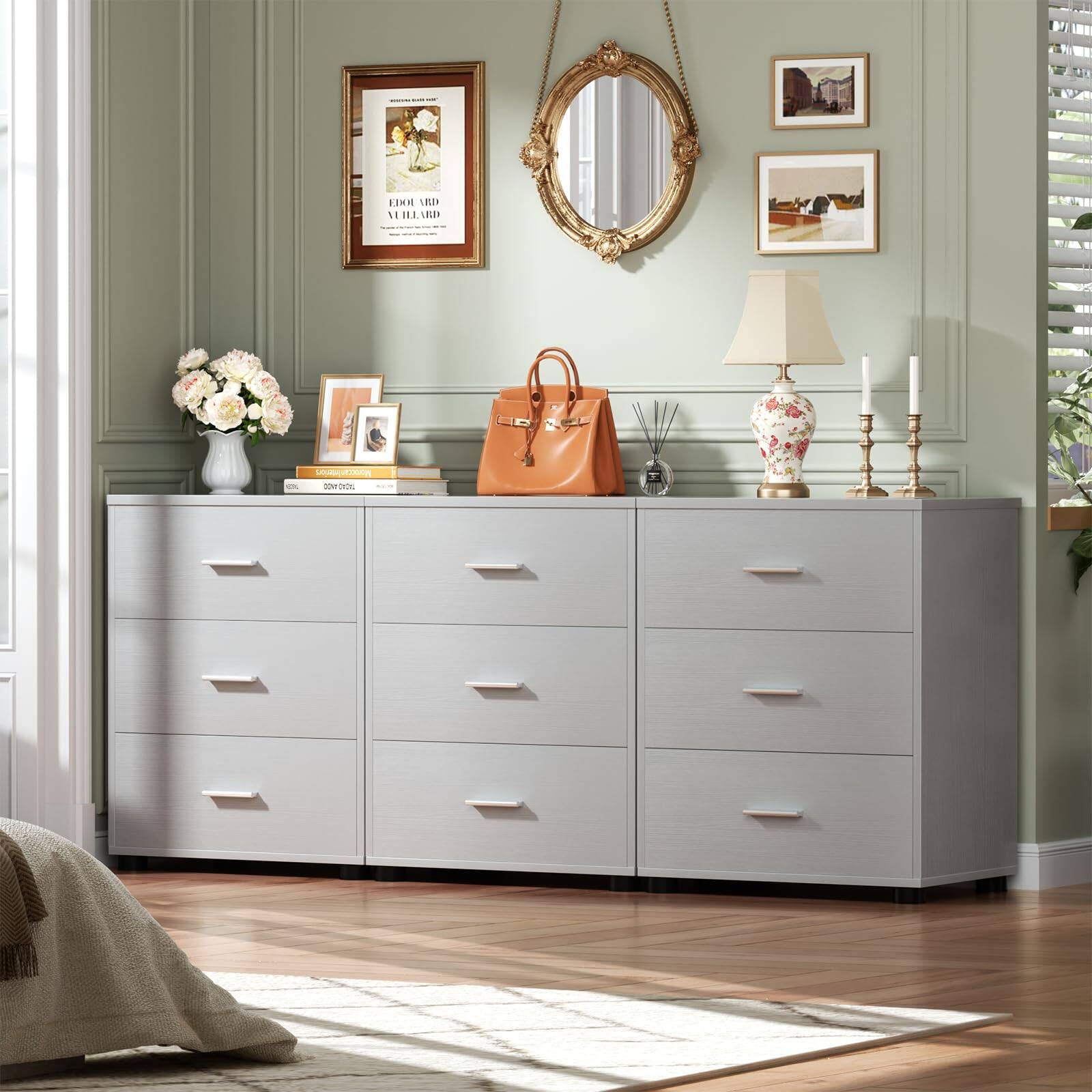 Angle. Aheaplus - 2-Piece Stackable Walk-in Closet Drawer System - Large Capacity Storage Organizer for Bedroom, Livingroom - Gray.