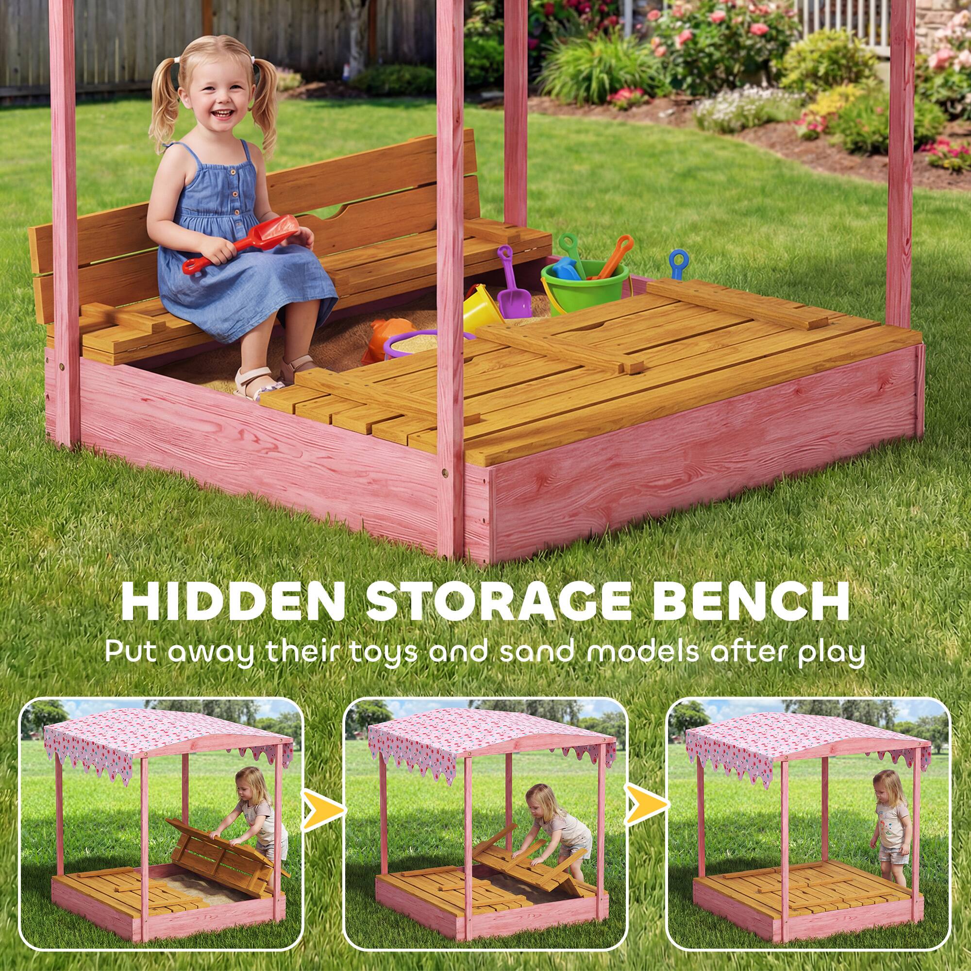 HIDDEN STORAGE BENCH  
Put away their toys and sand models after play