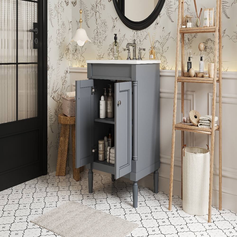 Alt View 10. Loheer - Loheer 24 inch bathroom vanity with sink Grey Modern Single Sink Bathroom Vanity with Ceramic Basin - Grey.