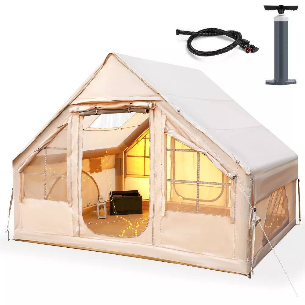 HONGGE - Inflatable Camping Tent with Awning Skylight and Ventilation - Beige