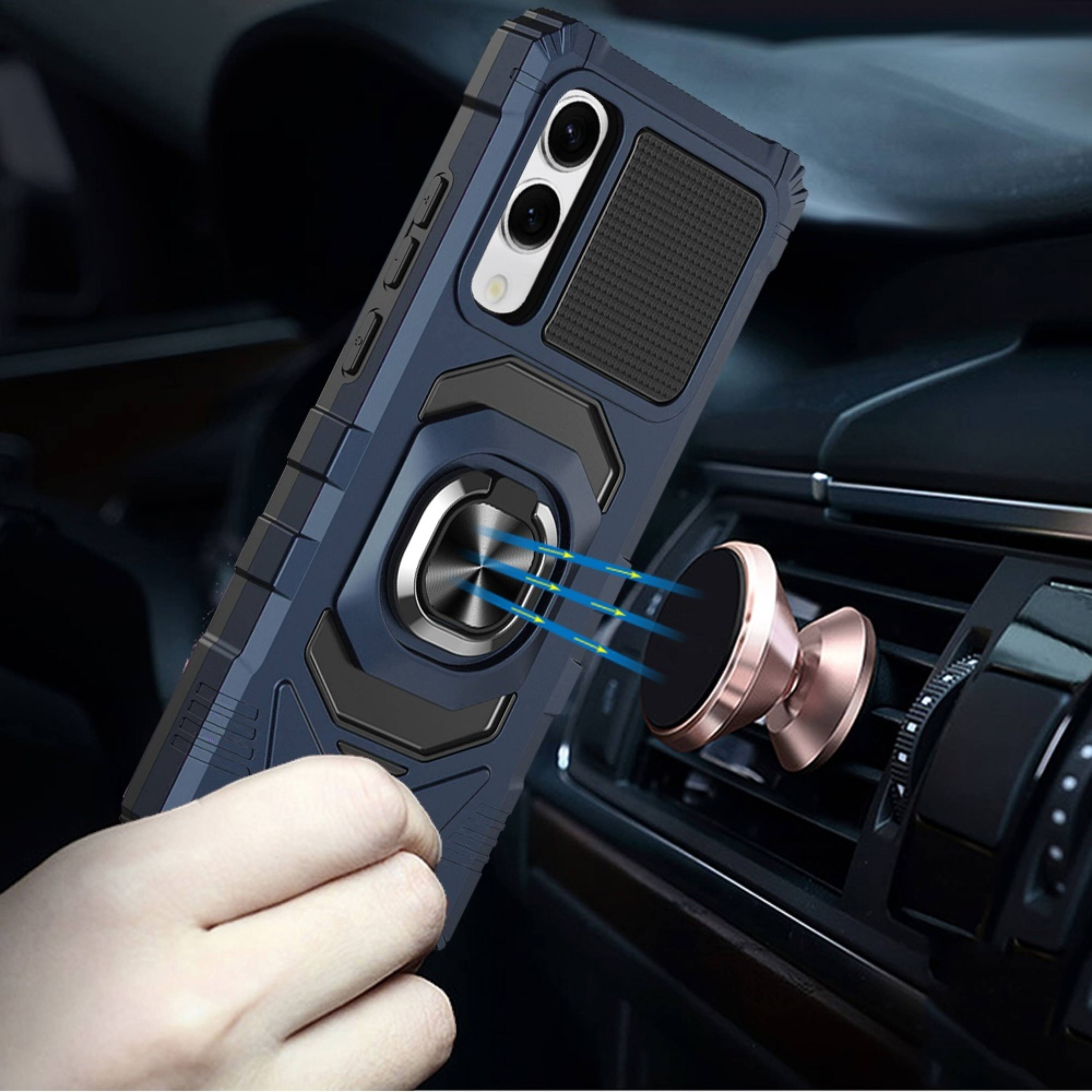Angle. Kitcheniva - Shockproof Dual Layer RingStand Hybrid Plus Tempered Glass For Samsung S25 Edge Dark Blue - Blue.