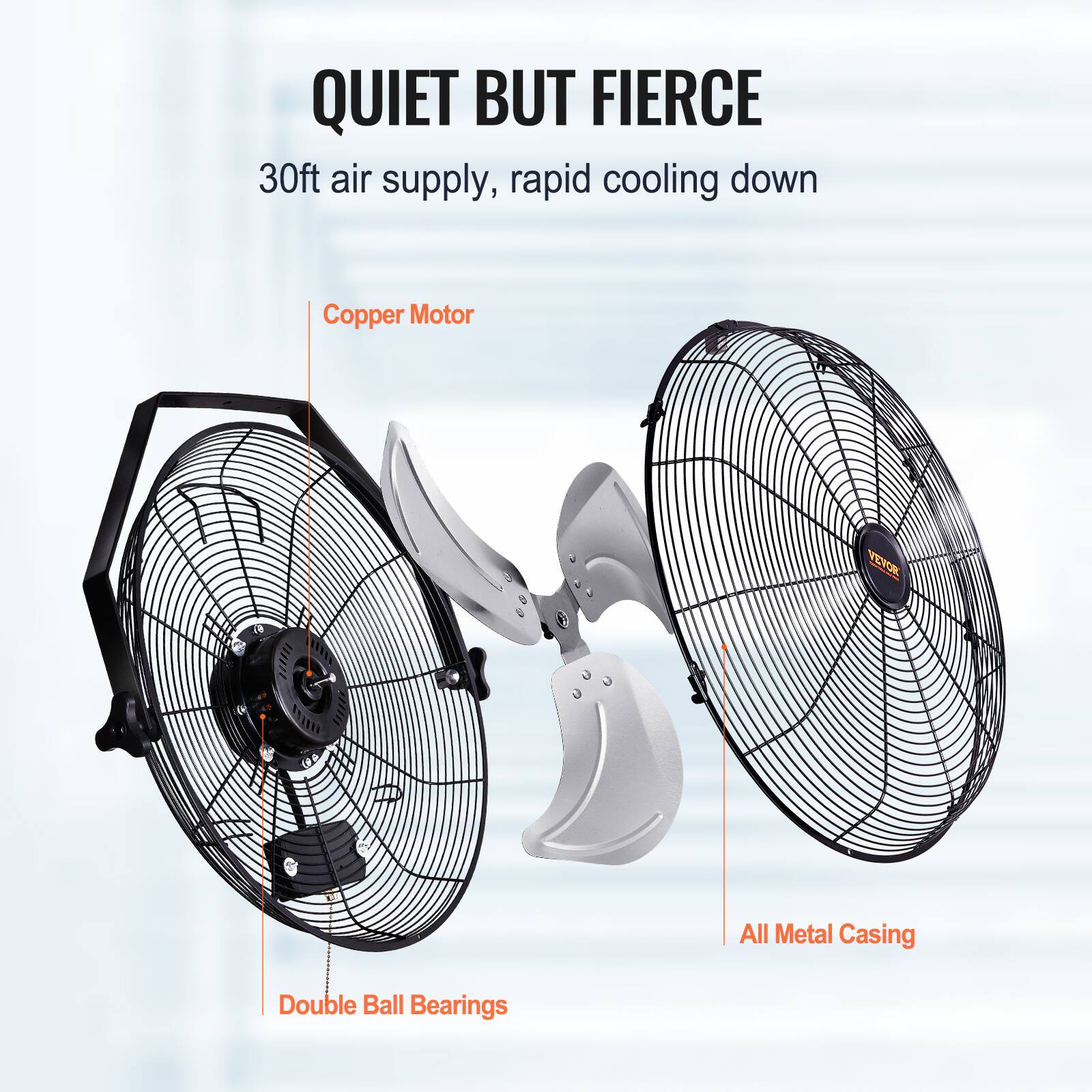 QUIET BUT FIERCE
30ft air supply, rapid cooling down
Copper Motor
All Metal Casing
Double Ball Bearings