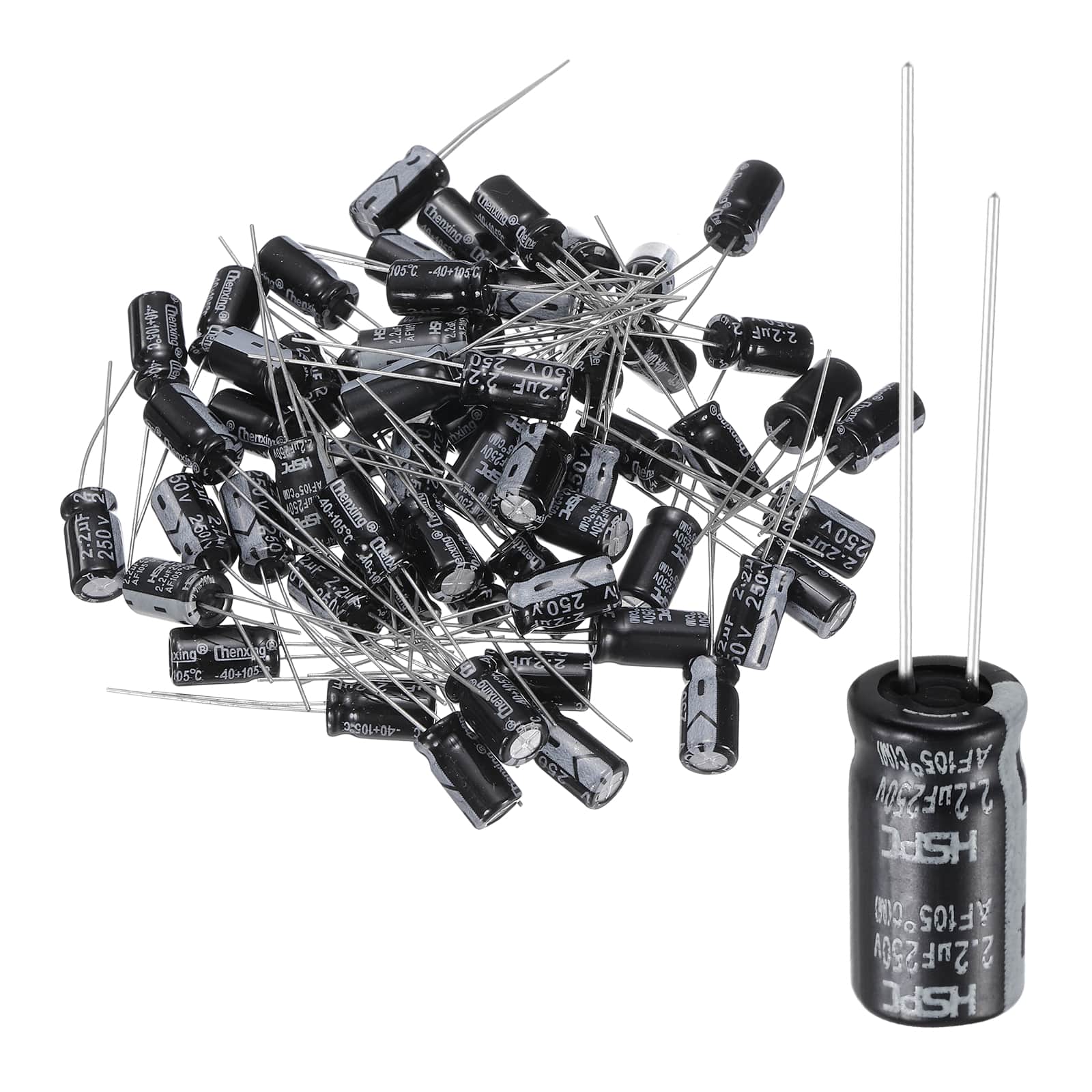 Unique Bargains - 2.2uF 250V 6x11mm Electrolytic Capacitor, 105C High Temp Radial Leads, for TVs/LCDs/VCD, 60pcs - Black price history on PriceWatchPro