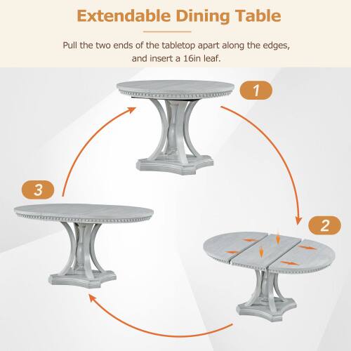 Extendable Dining Table

Pull the two ends of the tabletop apart along the edges, and insert a 16in leaf.

1 2 3