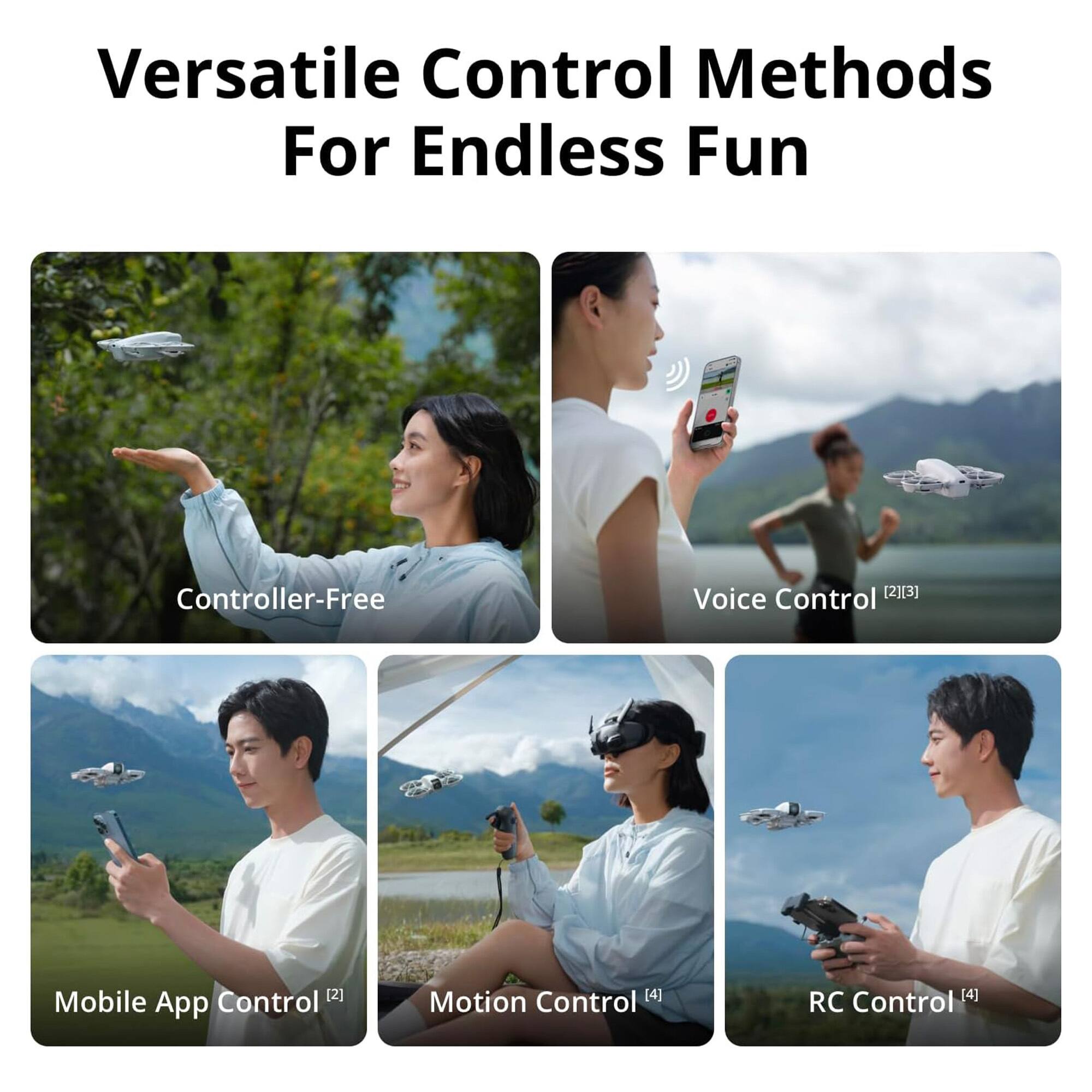 Versatile Control Methods For Endless Fun  
- Controller-Free  
- Voice Control [2][3]  
- Mobile App Control [2]  
- Motion Control [4]  
- RC Control [4]